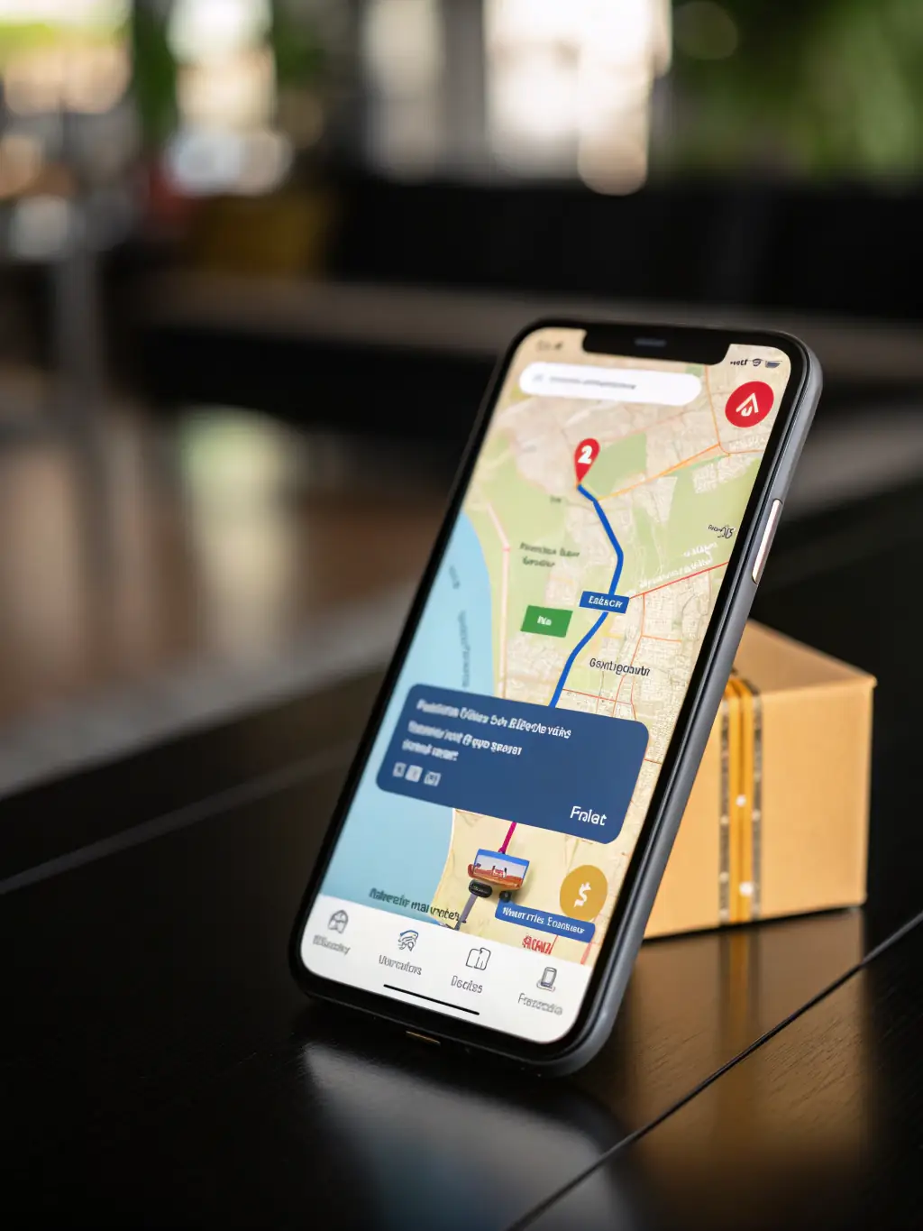 A digital interface on a laptop or tablet displaying a real-time tracking system for a moving truck, showing its current location on a map and estimated time of arrival for an out-of-state move.