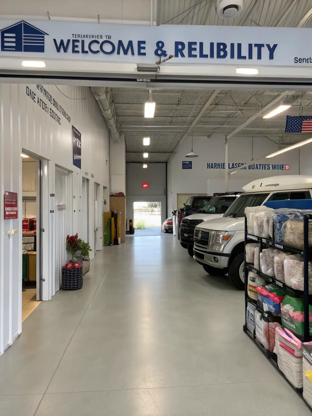 An image of a clean and organized storage facility with various sized storage units, highlighting the availability of secure storage solutions for customers during their out-of-state move with MetroGlide Movers.